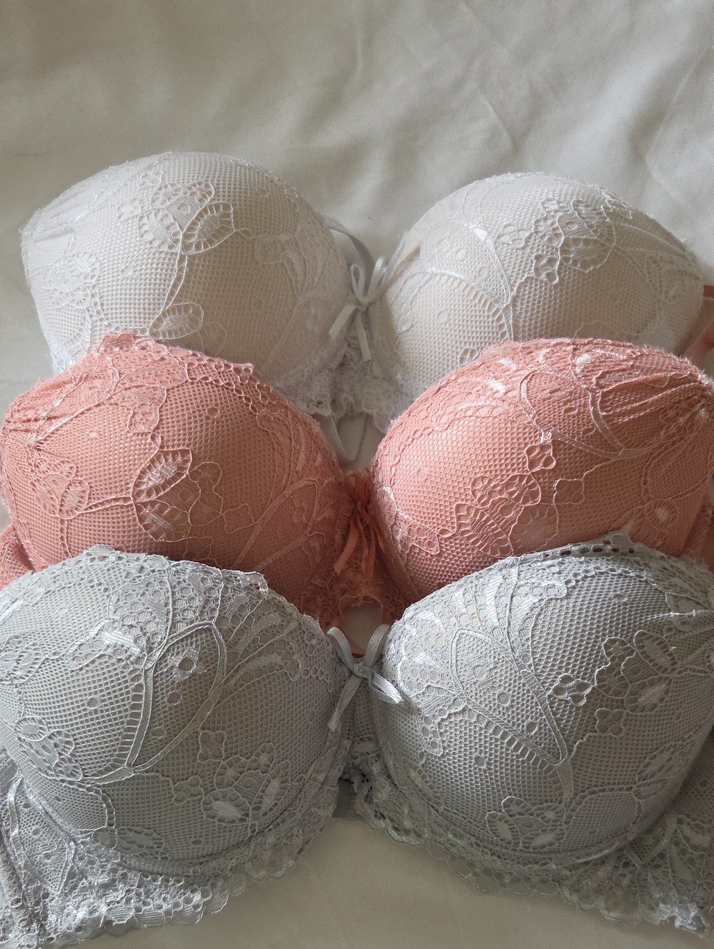 Lace Push-Up Bra - White, Blush, Light Gray